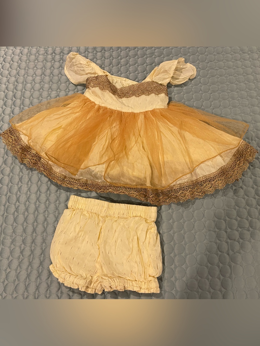 WDW Well Dressed Wolf Wildling Yellow Gold Cotton Tulle Dress & Bloomers Sz 3T